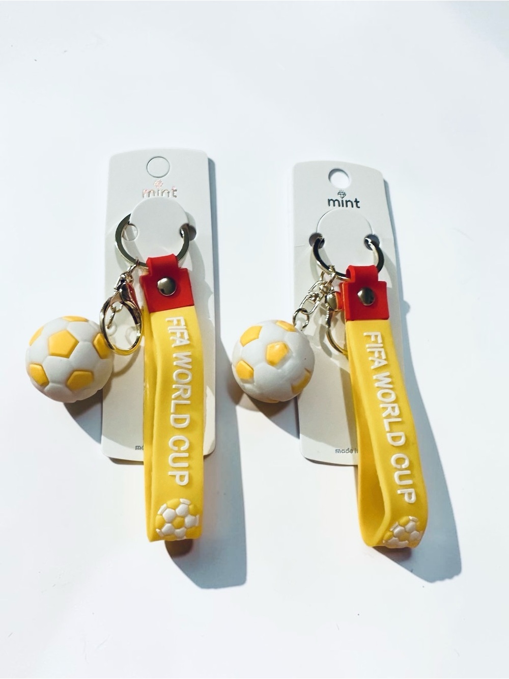 FIFA World Cup Soccer Ball Keychains Set of 2 – Yellow Silicone Wrist Strap